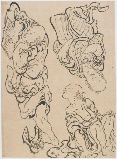Três figuras, final do século 18 e início do século 19. de Katsushika Hokusai