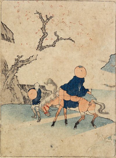 Viajante a cavalo sob uma cerejeira em flor de Katsushika Hokusai