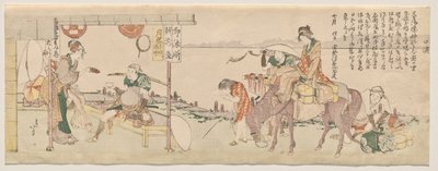 Viajantes que chegam à casa de chá Echizen-ya de Katsushika Hokusai