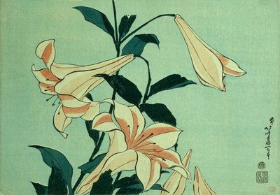 Lírios trompete (impressão em xilogravura colorida) de Katsushika Hokusai
