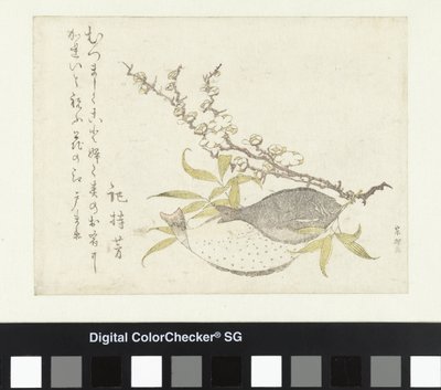 Dois Flatfish e Ameixa de Katsushika Hokusai