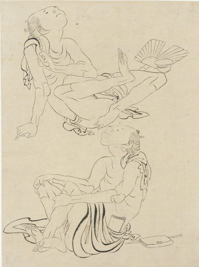 Dois homens que relaxam em verão, período de Edo (tinta em papel) de Katsushika Hokusai