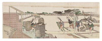 Descarregamento de bonito para comercialização de Katsushika Hokusai