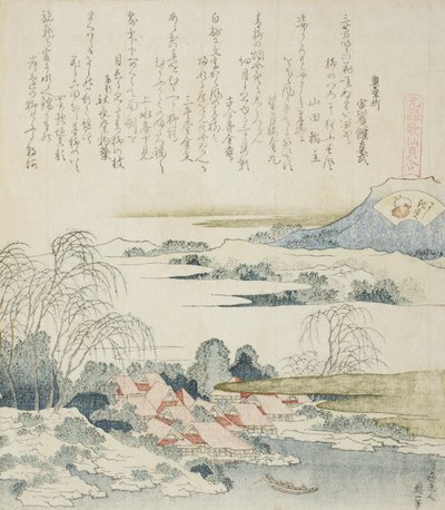 Aldeia no rio Yoshino, ilustração para The Brocade Shell de Katsushika Hokusai