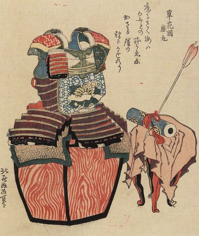 Armadura do Guerreiro e Flecha Através do Pergaminho, 1820-1834 de Katsushika Hokusai