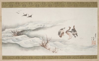 Gansos selvagens e água, 1839. de Katsushika Hokusai