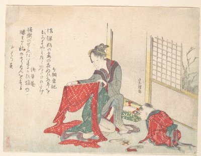 Mulher a dobrar um pano de Katsushika Hokusai