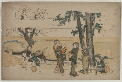 Mulher passando por uma loja de beira de estrada perto de Oji de Katsushika Hokusai