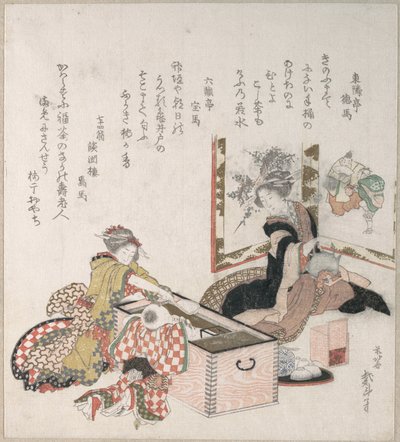 Mulheres a preparar chá à volta do braseiro de Katsushika Hokusai