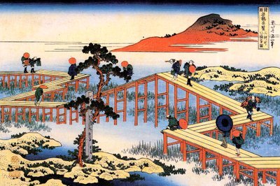 Yatsuhashi na província de Mikawa, c1835. de Katsushika Hokusai