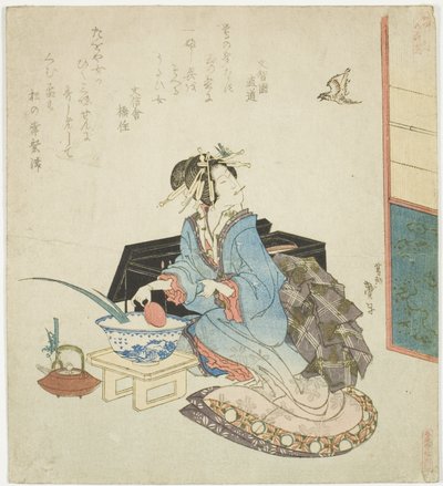 Gueixa olhando para um cuco, da série "Five Annual Festivals for the Katsushika Circle (Katsushika gosekku)" de Katsushika Taito II
