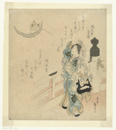 Mulher numa ponte a olhar para a lua de Katsushika Taito II