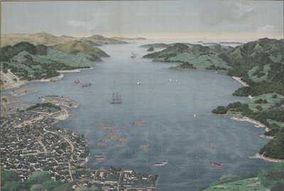 Porto de Nagasaki, c.1800-50 (pintura de seda) de Kawahara Keiga