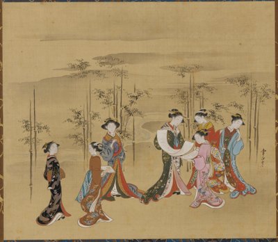 Sete jovens mulheres num bambu, século XVIII. de Kawamata Tsunemasa