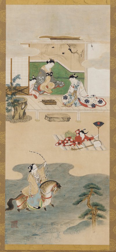 Paródia do conto de Nasu no Yoichi, período Edo, 1615-1868. de Kawamata Tsuneyuki