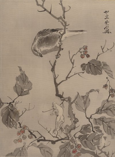 Pássaro e sapo, ca. 1887 de Kawanabe Kyosai