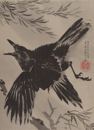 Corvo e Willow Tree, novembro de 1887. de Kawanabe Kyosai