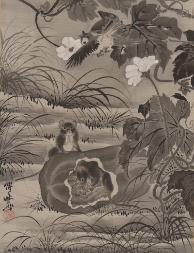Ratos em um melão, ca. 1887. de Kawanabe Kyosai
