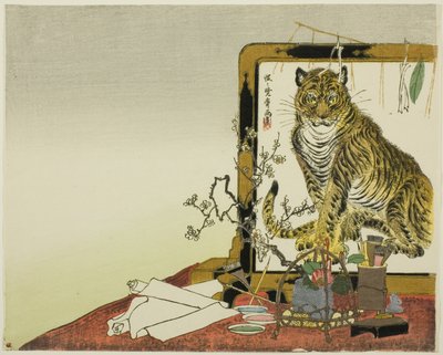 Ecrã de pé (Tsuitate) de um tigre de Kawanabe Kyosai