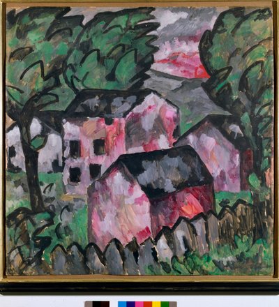Paisagem com casas vermelhas Pintura por Kasimir Severinovich Malevich (Malevich, Malevic) (1878-1935) Sol 107x106 cm 1910 Sun Kunstmuseum Bale de Kazimir Severinovich Malevich