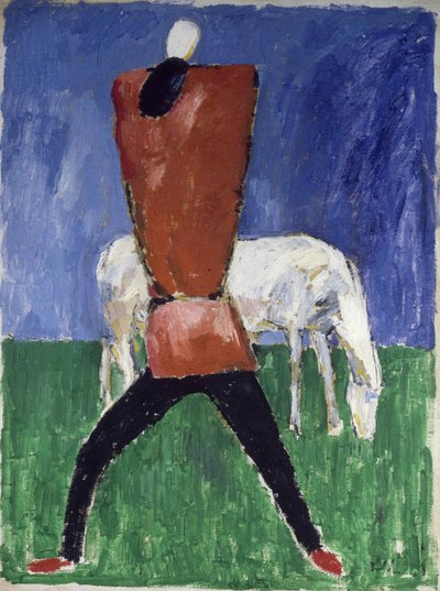 O homem do cavalo branco e o cavalo, 1930-1931. de Kazimir Severinovich Malevich
