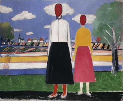 Duas figuras em uma paisagem, c.1931-32 de Kazimir Severinovich Malevich