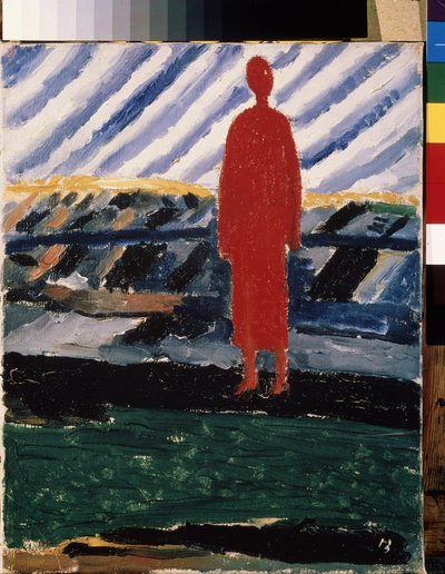 Uma figura vermelha. Pintura por Kasimir Severinovch Malevich (Malevich, Malevic) (1878-1935), óleo sobre tela de Kazimir Severinovich Malevich