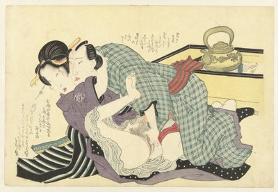 Casal amoroso em frente da caldeira de Keisai Eisen (attributed to)