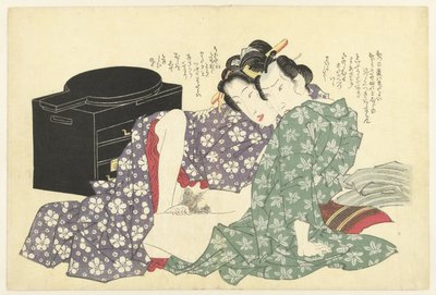 Casal amoroso para gabinete de verniz de Keisai Eisen (attributed to)