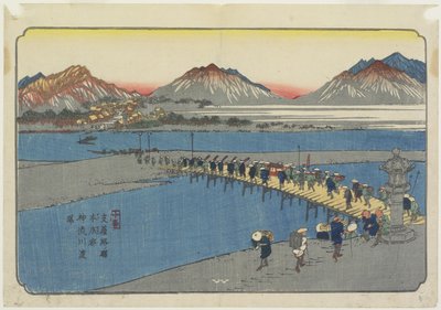 No.11: Porto de balsa no rio Kanna perto da estação Honjo_, 1830-1844 de Keisai Eisen