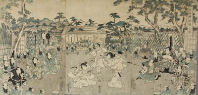 Irmãs vingando a morte do pai; da peça de kabuki «Shiraishi» de Keisai Eisen