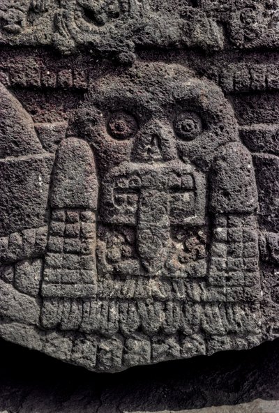 Escultura de caveira e serpente, Tenochtitlan, Templo Mayor, Azteca, México, Cidade do México, Gr..., 2010 (foto) de Kenneth Garrett