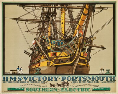 HMS Victory, Portsmouth, pôster anunciando Southern Electric Railways (litografia colorida) de Kenneth Shoesmith