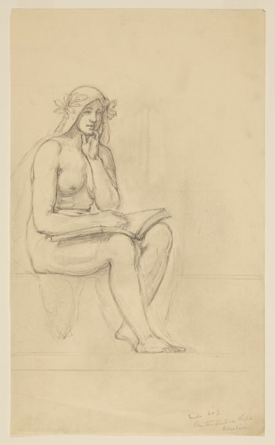 Estudo nu para "The Contemplative Life" para Lunette no prédio da administração, Oberlin College, Oberlin, OH de Kenyon Cox