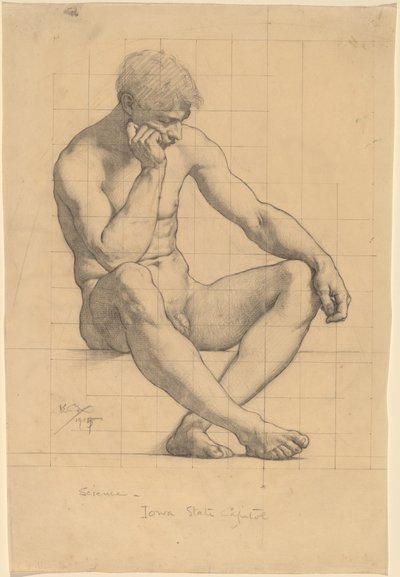 Nu Masculino Sentado: Estudo para "Ciência" - Capitólio do Estado de Iowa de Kenyon Cox