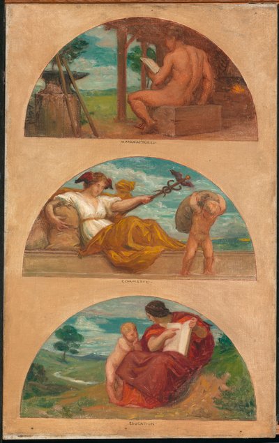O progresso da civilização: The Forge, Commerce, and Education (estudo mural, Capitólio do Estado, Des Moines, Iowa) de Kenyon Cox