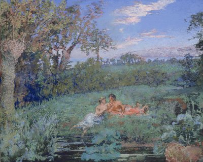 Os amantes na margem do rio, c.1910-20 (pastel e aquarela sobre papel cartão) de Ker Xavier Roussel