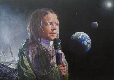 Greta Speaks Out (Acorda a Humanidade!), 2022 (pintura) de Kevin Parrish