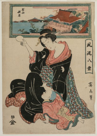 Lua do outono no templo Ishiyamadera da série Oito vistas da moda, c. 1814-17. de Kikugawa Eizan