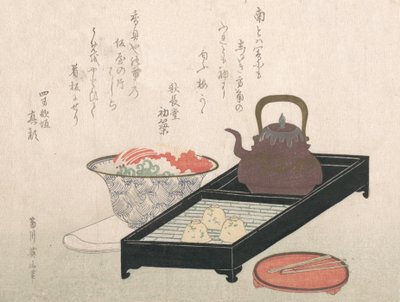 Utensílios para Chá e um Cake-Bowl, século XIX. de Kikugawa Eizan