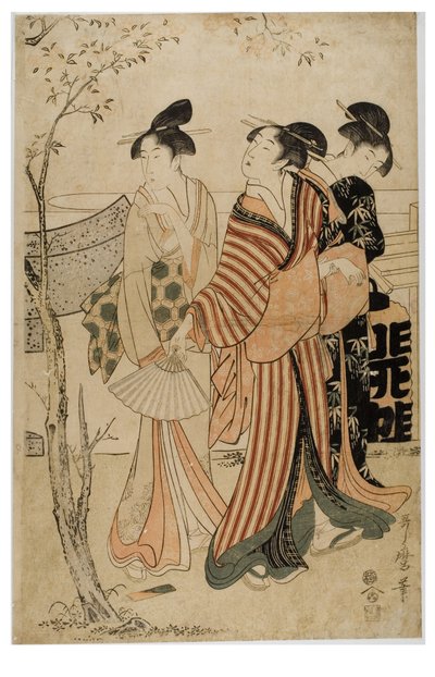 Na Névoa da Primavera uma procissão de flores de Kikugawa Eizen