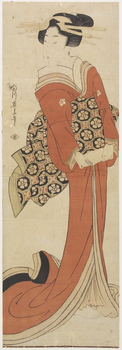 (Mulher segurando um rolo de papel) de Kikukawa Eizan