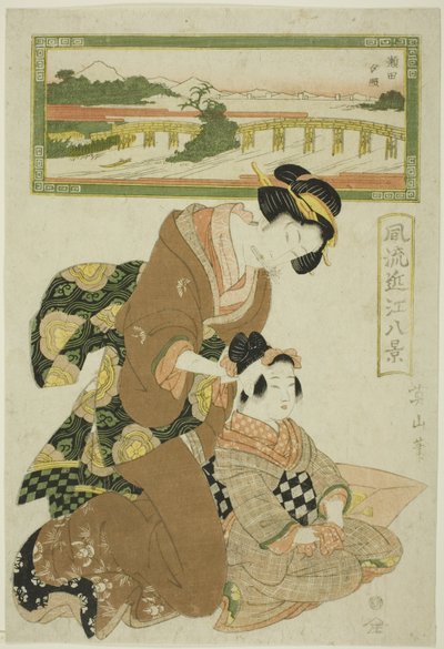 Evening Glow at Seta (Seta sekisho), da série "Fashionable Eight Views of Omi (Furyu Omi hakkei)" de Kikukawa Eizan