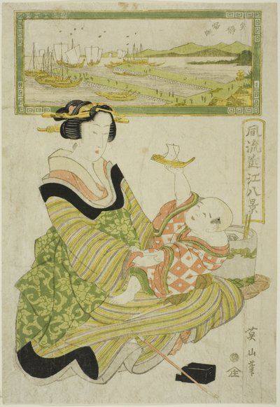 Returning Sails at Yabase (Yabase kihan), da série "Fashionable Eight Views of Omi (Furyu Omi hakkei)" de Kikukawa Eizan