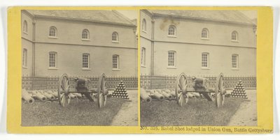 Rebel Shot alojado em Union Gun, Battle Gettysburg, 185575. Criadores: Irmãos Kilburn, BW Kilburn. de Kilburn Brothers, BW Kilburn