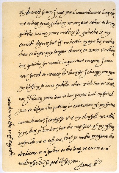 Carta de James I a seu filho, Charles, Prince of Wales, 10 de agosto de 1623. de King James I
