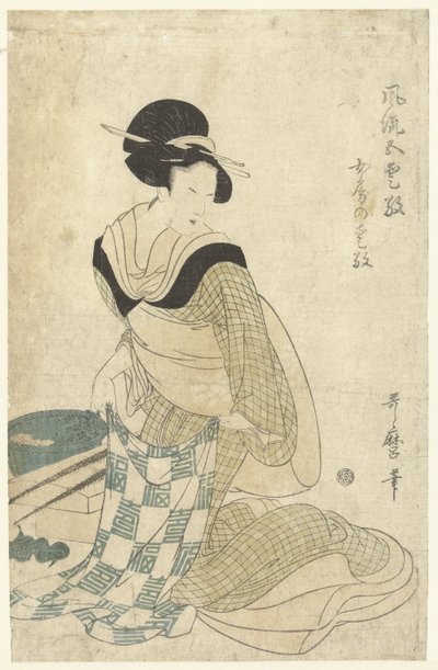 Charme doméstico Nyobo no aiko (título do objeto) Cinco encantos elegantes (título da série) Furyu goaiko (título da série no objeto) de Kitagawa Utamaro (attributed to)