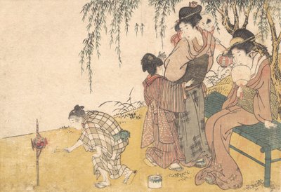 A Child Lighting Fireworks, do livro ilustrado Flowers of the Four Seasons, 1801. de Kitagawa Utamaro