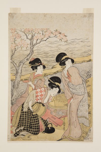 A Sake Party by the Sea (impressão a cores em bloco de madeira) de Kitagawa Utamaro