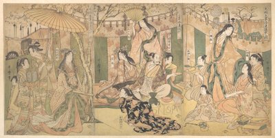 Uma vista dos prazeres do Taiko e das suas cinco esposas em Rakutō de Kitagawa Utamaro